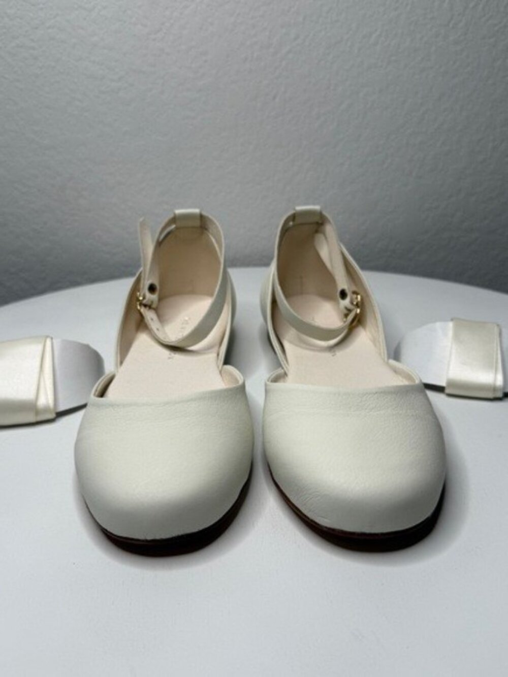 The White Ribbon Leather Luna Ballet Flats Interchangeable Strap Ivory 8.5
